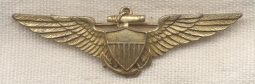 Scarce Early 1920s US Navy Shirt-Size Pilot Wing in Gilt Sterling by Robbins