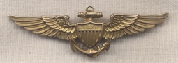Scarce Maker WWII US Navy Pilot Wing by Naval Uniform Supply in Gold-Filled Sterling