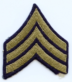 WWII US Army Sergeant Rank Stripes in Light Green Embroidery