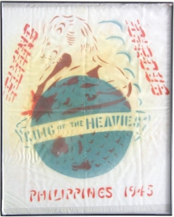 WWII Painted "Flying Circus" Souvenir Scarf USAAF 380th Bomb Group 5th AF Philippines 1945