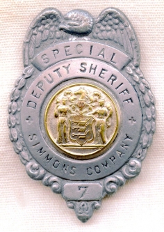 Great WWII Factory Guard Special Deputy Sheriff Badge for Simmons Company New Jersey