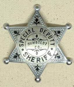 Great 1920s Humboldt Co. CA Special Deputy Sheriff "Baseball" Style 6 Point Star with Early Ed Jones