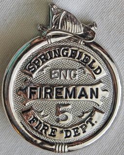 Nice 1930's - 40's Springfield, Illinois Fire Dept. Badge for Engine No. 5