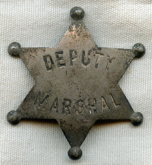 Great Old West ca 1900 "Stock" Deputy Marshal 6 Point Star Badge with Great Patina
