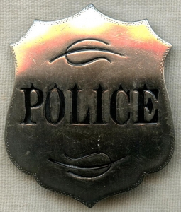 Nice 1890's Stock Police Badge Shield in Nickel-Plated Nickel
