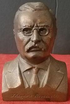 Great Vintage 1950's Bronzed Cast Metal Teddy Roosevelt Promotional Bank