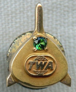1960s Trans World Airlines (TWA) 10 Years of Service Pin with Emerald by Balfour