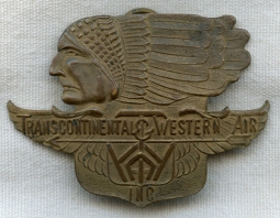 Circa Mid-1930s Transcontinental & Western Air Inc. (TWA) Pilot's Type I Cap Badge #503