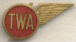 Circa Early 1940s TWA (Trans World Airlines) Hostess Wing 4th Issue in Gilt Brass