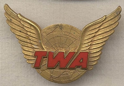 1950s Trans World Airlines (TWA) Ground Crew Hat Badge in Gilt Brass