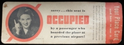 Rare, Large & Wonderful Mid-1930s TWA Seat Occupied Placard with Stewardess in Circle Bar Logo
