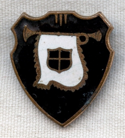 BEING RESEARCHED - Shield Pin with Heraldic Banner and Horn Design - NOT FOR SALE UNTIL IDENTIFIED