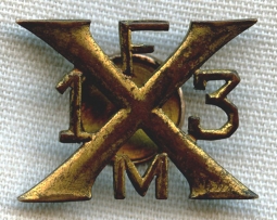 BEING RESEARCHED - Old Gilt Brass FM 13 Badge - NOT FOR SALE UNTIL IDed