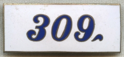 BEING RESEARCHED - Unidentified "309" Badge in Blue and White Enamel -NOT FOR SALE UNTIL IDENTIFIED