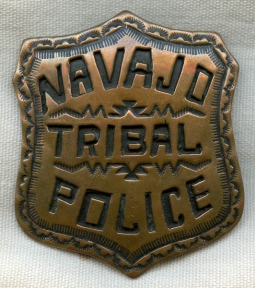 Pre - 1960 Navajo Tribal Police Badge Dine' Made in Hand Stamped Copper