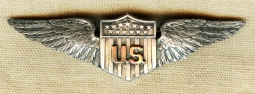 Beautiful, Extremely Rare (Only 6 Known) WWI USAS Pilot Wing in Sterling & 14K