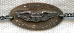 Early 1930s US Air Corps Flying Cadet ID Bracelet in 10K with Sterling Chain