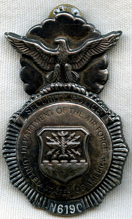 Nice 1970's -1980's USAF Security Police Badge with Unusual 3 Clutch Back Design