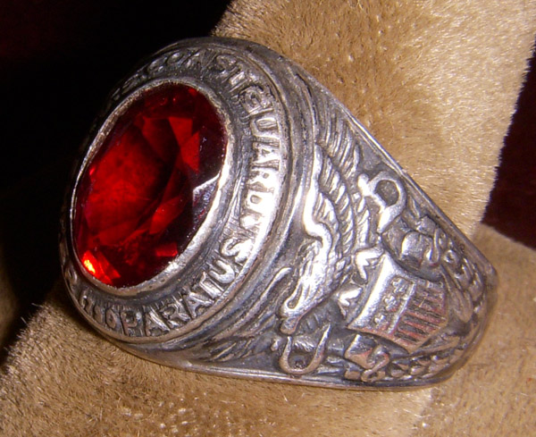 Beautiful WWII US Coast Guard (USCG) Sterling Silver Ring with Red 
