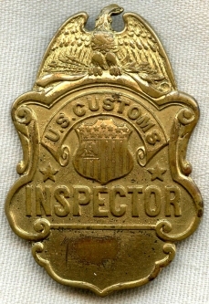 Great Ca. 1900 US Customs Inspector Badge by C. G. Braxmar Numbered 67 on Reverse