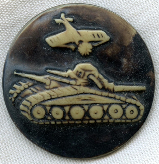 WWII Homefront Celluloid  Coat or Dress Button with Aircraft & Tank