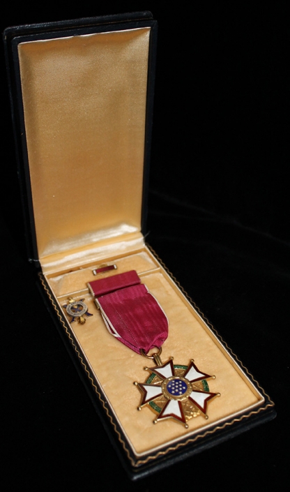 Scarce, NUMBERED WWII US Legion of Merit Legionnaire Medal in Original Case with Lapel Stud & Ribbon