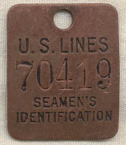 Old United States Lines Seaman's Identification Tag