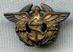 Scarce US Maritime Service Officer Lapel Pin in Gold Filled Sterling Silver