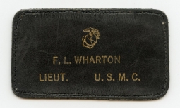 Rare WWII USMC Leather Name Patch for Anti-Tank Officer 1st Lt. Ferris L. Wharton KIA Guam