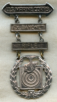 Early 1930's USMC Marksman Badge w/ Rifle & Expert Bayonet Bars