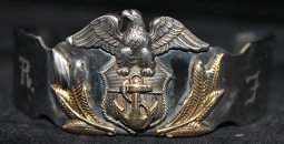 Great WWII US Merchant Marine Officer Bracelet Initialed "R.F". Gold Filled Sterling Insignia.