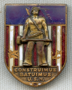 Nice Early WWII USN Seabees Enameled Badge