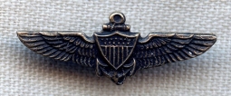 Great Little Late 1930s USN Observer Lapel Wing in Sterling Silver