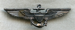 Rare Late 1930s-WWII USN Observer Sterling Wing in Overseas Cap Size