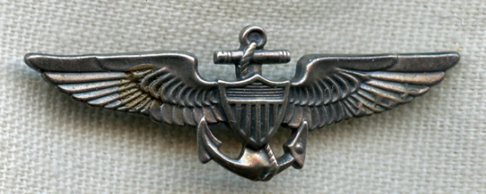 Rare Late 1930s-WWII USN Observer Sterling Wing in Overseas Cap Size