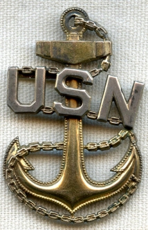 Beautiful Sterling & 1/20th 10K Gold WWII USN Chief Petty Officer's Hat Badge by H & H
