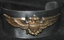 Large WWII US Navy Pilot Bracelet Made From Gold-on-Silver Wing