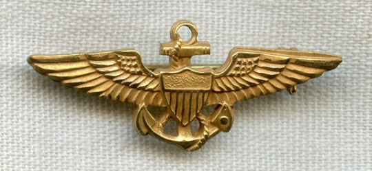 Minty 1930s-Early WWII USN Pilot Cap Wing in Gold Fill by Amcraft