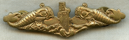Mid-Late 1950's USN Submarine Officer's Dolphins in Gold Plated Brass