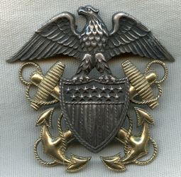 Nice WWII USN Officer Full Size Hat Badge by Vanguard in Sterling & 14K Gold Fill
