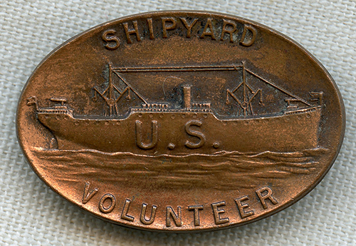 WWI US Shipyard Volunteer Lapel Badge in Excellent Condition by Whitehead & Hoag