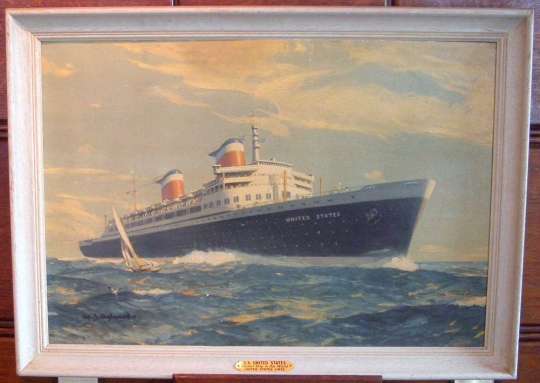 1950s Framed Promotional Print for United States Line ("Fastest Ocean Liner in the World")