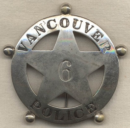 Great, Early Vancouver, Washington Police #6 Circle-Star Badge