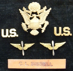 Very Rare 1920s Air Corps Collar Insignia & Hat Badge from WWI Ace C. L. Bissell