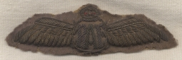 Very Rare Circa 1920 Royal Air Force Bullion Pilot Wing Made in N. Africa or Middle East