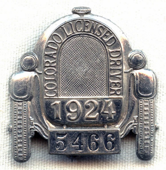 Very Rare Vintage 1924 Colorado Chauffeur Badge