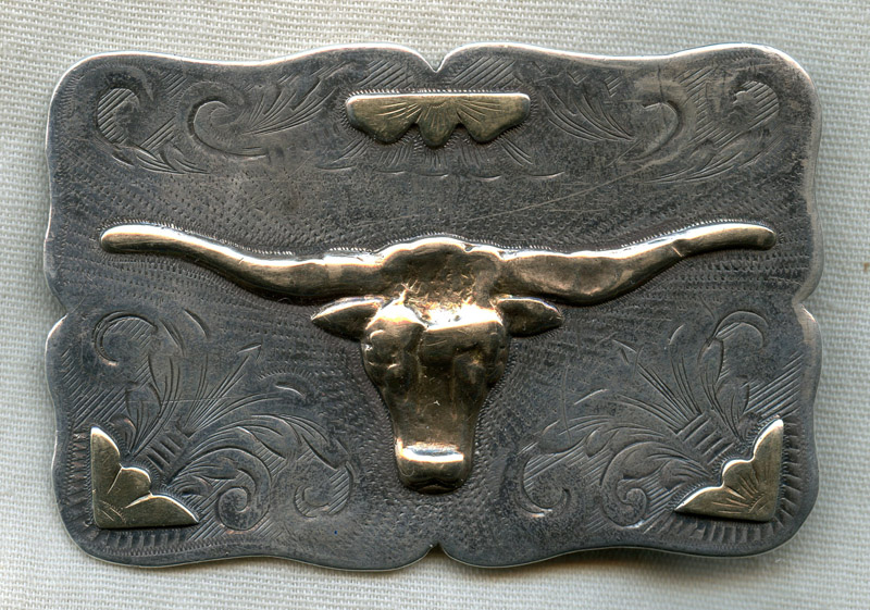 Early 1920s Western Buckle with Steer Head and Flowers in Sterling ...