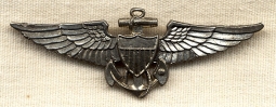 Extremely RARE WWII USN Observer & UNOFFICIAL Enlisted Pilot Wing in White Metal by Gemsco