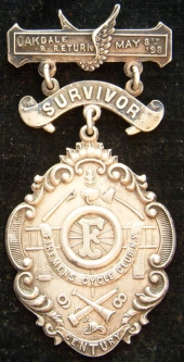 1898 Sterling Silver New York City Firemen's Cycle Club 1898 Century Run Badge
