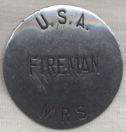Rare World War I United States Army Military Railway Service Fireman Badge